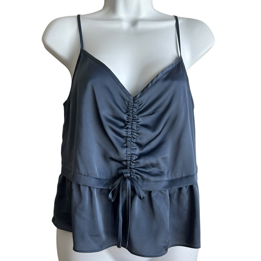 Abercrombie & Fitch Women Coquette Balletcore Cami Top Sl Blue Satin Ruched‎